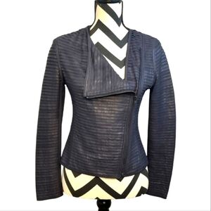 Vintage 100% Genuine Leather Asymmetrical Contrast Paneling Sz S Moto Jacket